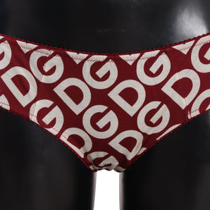 Dolce &amp; Gabbana Chic Maroon White Logo Swim Bottoms