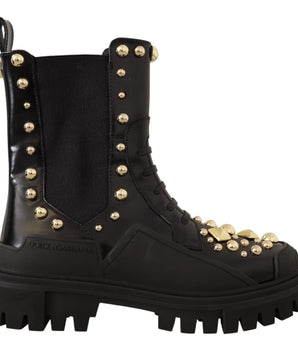 Botas militares de piel con tachuelas y bordado Dolce &amp; Gabbana
