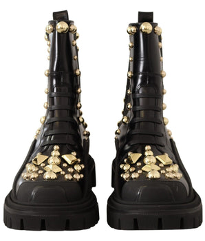 Botas militares de piel con tachuelas y bordado Dolce &amp; Gabbana