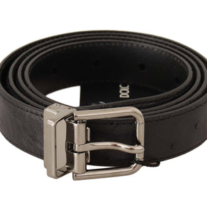 Dolce &amp; Gabbana Elegant Black Leather Belt with Silver Buckle