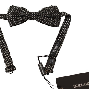 Dolce &amp; Gabbana Elegant Silk Black Bow Tie with Metal Clasp Detail