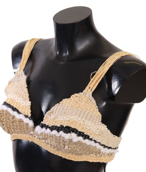 Dolce & Gabbana Beige Straw Raffia Woven Crochet Cover Up Top Dolce & Gabbana 