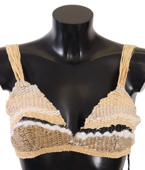 Dolce & Gabbana Beige Straw Raffia Woven Crochet Cover Up Top Dolce & Gabbana 