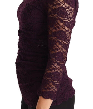 Dolce & Gabbana Purple Lace Long Sleeve Top Blouse Dolce & Gabbana 