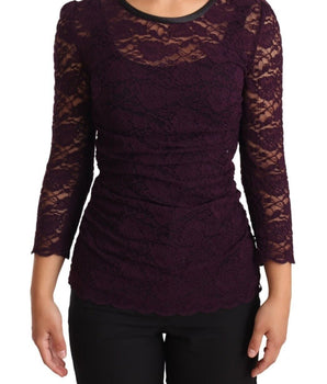 Dolce & Gabbana Purple Lace Long Sleeve Top Blouse Dolce & Gabbana 