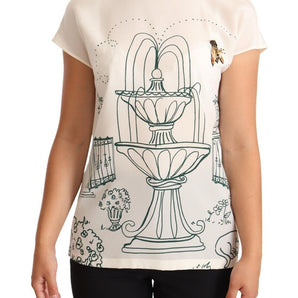 Dolce &amp; Gabbana Camiseta con fuente de jardín botánico de seda elegante