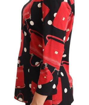 Dolce & Gabbana Black Sicily Bag Print Silk Stretch Top Blouse Dolce & Gabbana 