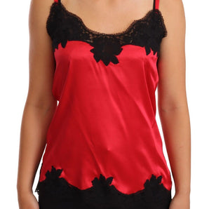 Dolce &amp; Gabbana Camisola de mezcla de seda con ribete de encaje en rojo y negro