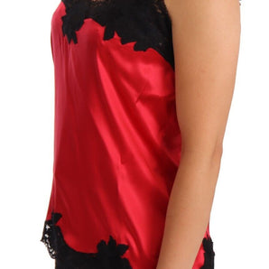 Dolce &amp; Gabbana Camisola de mezcla de seda con ribete de encaje en rojo y negro