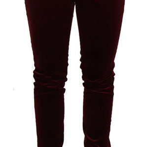 Dolce &amp; Gabbana Elegant Red Velvet Skinny Pants