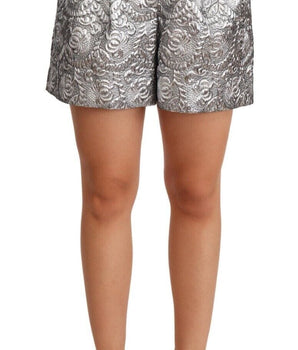 Dolce & Gabbana Silver Floral Brocade High Waist Shorts Dolce & Gabbana 