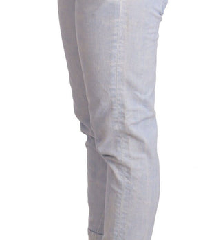 Acht Light Blue Cotton Folded Hem Denim Skinny Women Trouser Jeans