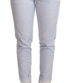Acht Light Blue Cotton Folded Hem Denim Skinny Women Trouser Jeans