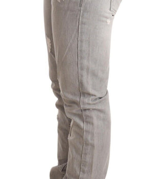 Acht Gray Tattered Cotton Slim Fit Folded Hem Women Denim Jeans