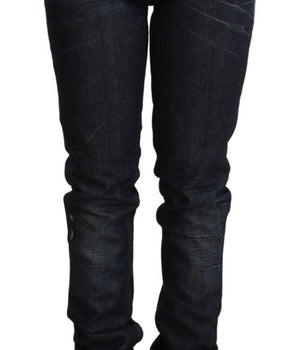 Acht Dark Blue Cotton Slim Fit Folded Hem Women Denim Trouser Jeans