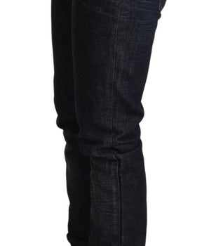 Acht Dark Blue Cotton Slim Fit Folded Hem Women Denim Trouser Jeans