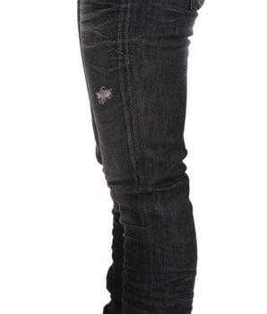 Acht Black Washed Cotton Low Waist Skinny Denim Jeans