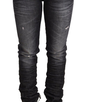 Acht Black Washed Cotton Low Waist Skinny Denim Jeans