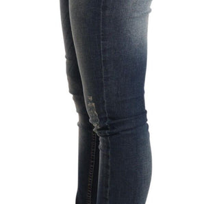Acht Blue Washed Cotton Low Waist Skinny Denim Women Trouser Jeans