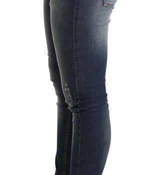 Acht Blue Washed Cotton Low Waist Skinny Denim Women Trouser Jeans