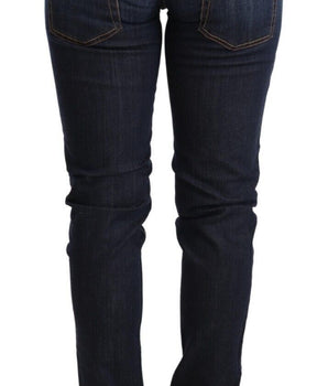 Acht Blue Washed Cotton Low Waist Skinny Denim Women Trouser Jeans