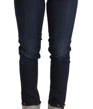 Acht Blue Washed Cotton Low Waist Skinny Denim Women Trouser Jeans