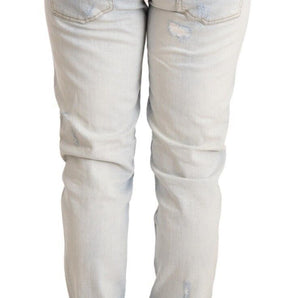 Acht Light Blue Distressed Cotton Folded Hem Denim Trouser Jeans