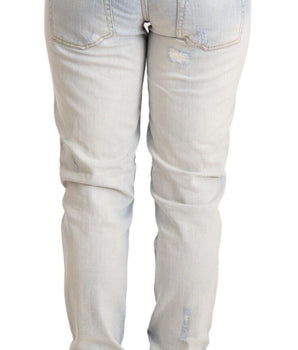 Acht Light Blue Distressed Cotton Folded Hem Denim Trouser Jeans