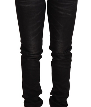 Acht Black Washed Cotton Slim Fit Denim Low Waist Jeans