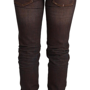 Acht Brown Washed Cotton Slim Fit Denim Low Waist Trouser Jeans