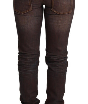 Acht Brown Washed Cotton Slim Fit Denim Low Waist Trouser Jeans