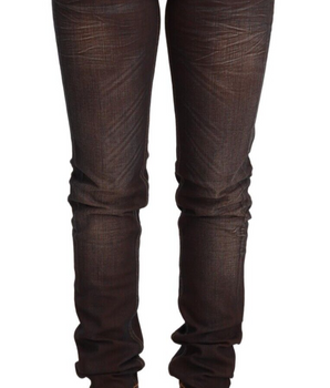 Acht Brown Washed Cotton Slim Fit Denim Low Waist Trouser Jeans