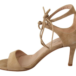 Maria Christina Elegant Beige Suede Ankle Strap Heels