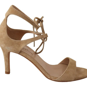 Maria Christina Elegant Beige Suede Ankle Strap Heels