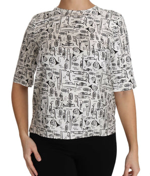 Dolce & Gabbana White Musical Instruments Print Blouse Dolce & Gabbana 