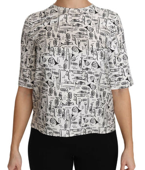 Dolce & Gabbana White Musical Instruments Print Blouse Dolce & Gabbana 
