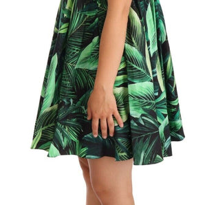 Dolce & Gabbana Elegant Flared Mini A-Line Dress in Green Leaf Print