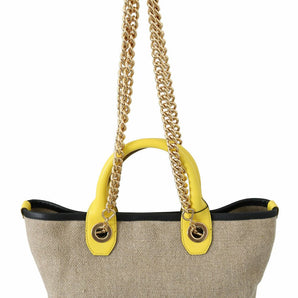 Dolce & Gabbana Beige Linen-Calf Tote with Gold Chain Dolce & Gabbana 