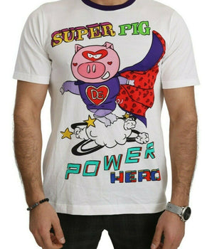 Dolce & Gabbana Chic White Cotton Pig Motif Tee Dolce & Gabbana 
