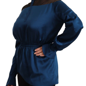 Masha Ma Elegant Crew Neck Silk Blouse in Blue