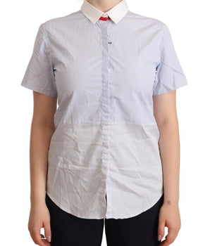 AGLINI Light Blue Cotton Short Sleeves Collared Polo Top