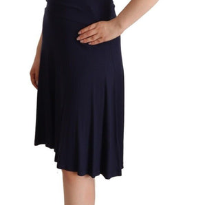 Roccobarocco Navy Blue Cotton Midi Halter Dress