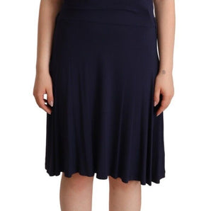 Roccobarocco Navy Blue Cotton Midi Halter Dress