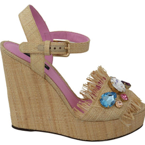 Dolce &amp; Gabbana Beige Silk Strap Wedge Sandals