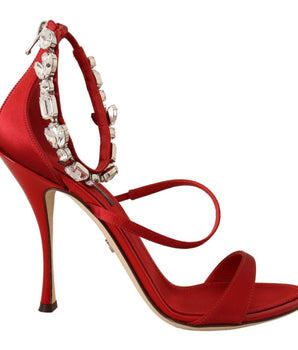 Dolce &amp; Gabbana Sandalias rojas con tacón adornado con cristales