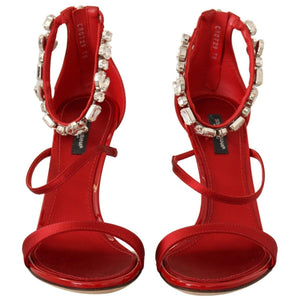 Dolce &amp; Gabbana Sandalias rojas con tacón adornado con cristales