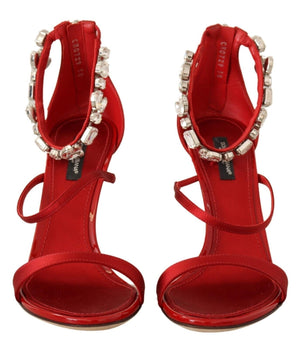 Dolce &amp; Gabbana Sandalias rojas con tacón adornado con cristales