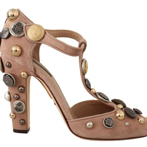 Dolce & Gabbana Glamorous Suede T-Strap Pumps with Embellishment