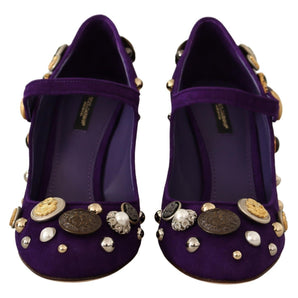 Dolce &amp; Gabbana Elegant Suede Heels with Jewel Buttons