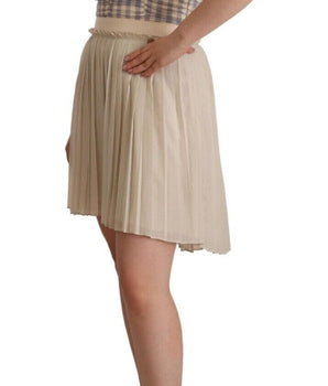 Guess Beige Checkered Pleated A-line Strapless Bustier Dress Guess 